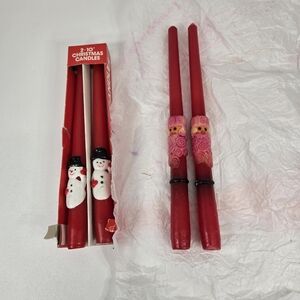 VTG Novelty Christmas Snowman Santa Frosty Taper Candles 4 Red